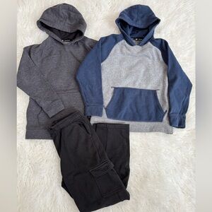 Boys Size 8 Winter Clothes Gray and Blue Hoodies with Black Sweatpants Set